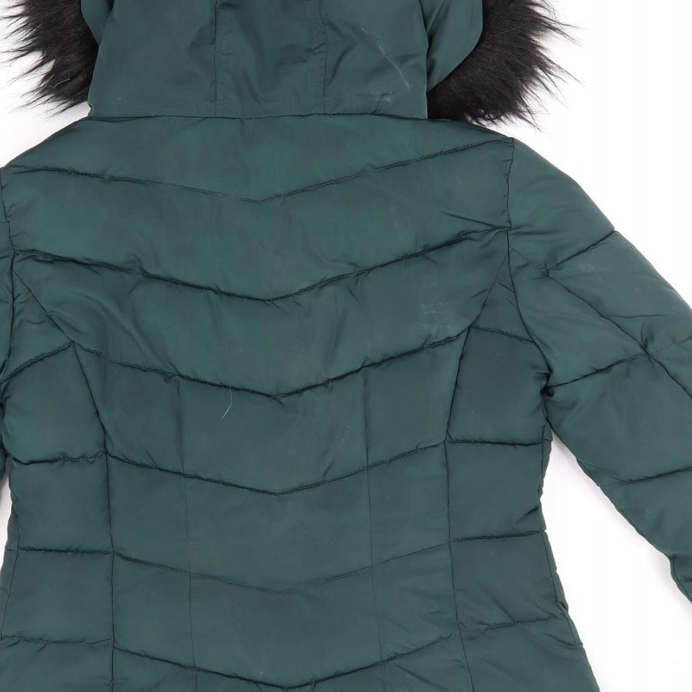 Primark Womens Green   Parka Coat Size 10   - Faux Fur Trim