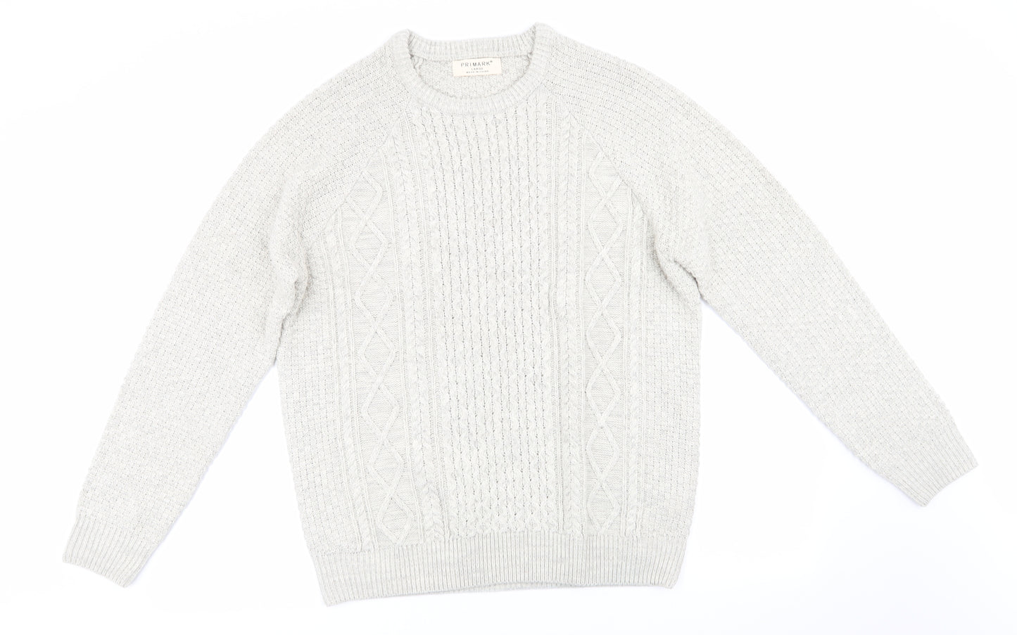 Primark Mens Ivory Round Neck  Acrylic Pullover Jumper Size L   - Pale Grey & Ivory Mix