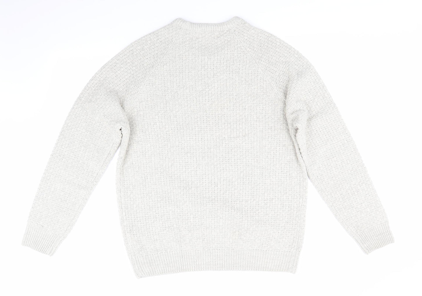 Primark Mens Ivory Round Neck  Acrylic Pullover Jumper Size L   - Pale Grey & Ivory Mix