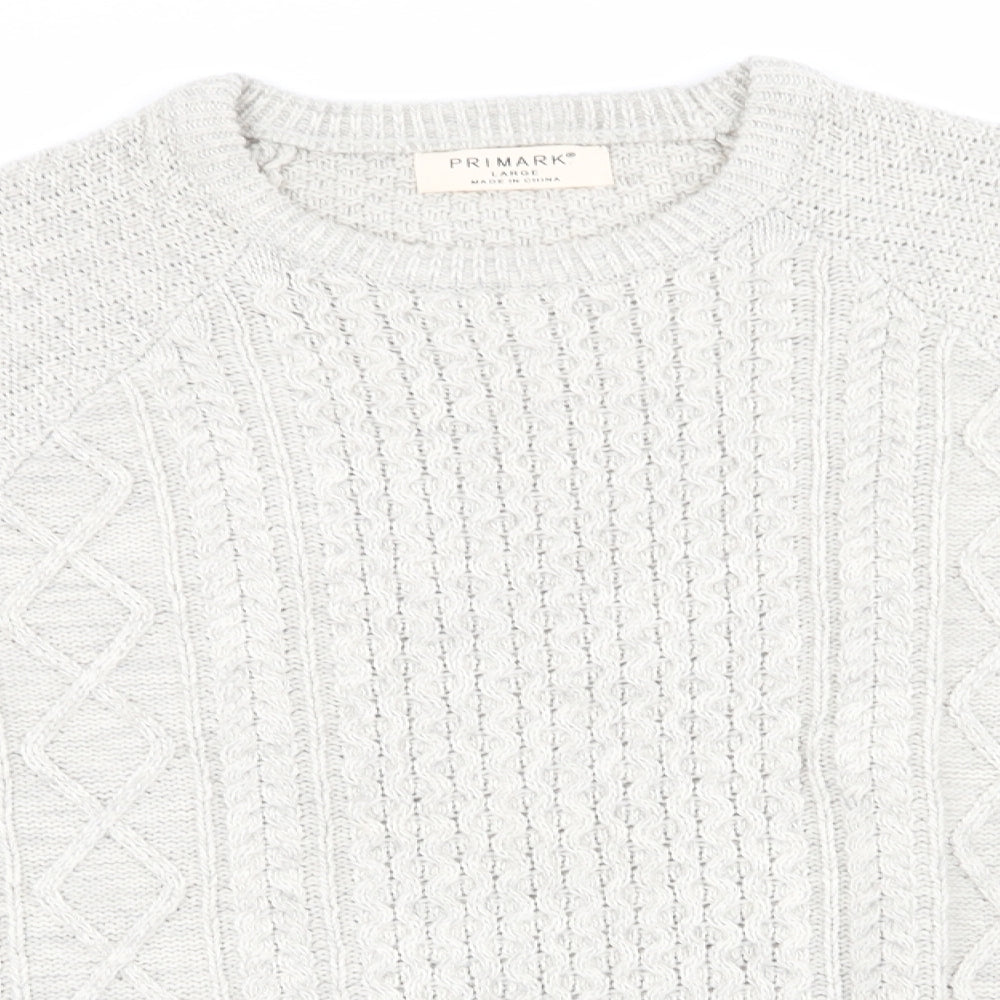 Primark Mens Ivory Round Neck  Acrylic Pullover Jumper Size L   - Pale Grey & Ivory Mix