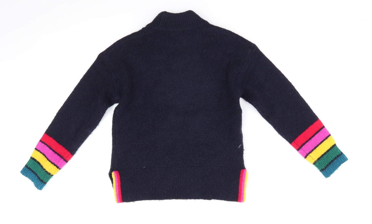 NEXT Girls Blue Round Neck  Acrylic Pullover Jumper Size 7 Years   - Sequinned Star Red Pink Yellow Green Blue Stripe to cuffs