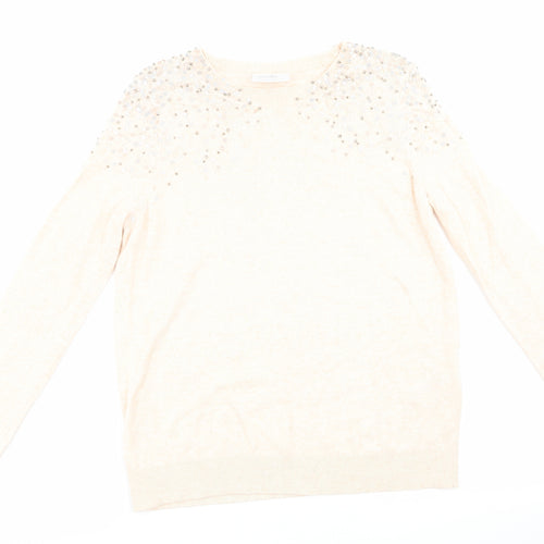 Wallis Womens Orange Round Neck  Viscose Pullover Jumper Size S   - Pale Peach Detailed shoulders