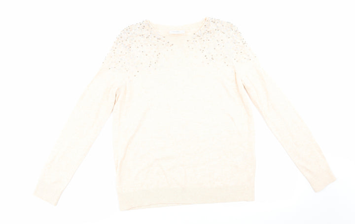 Wallis Womens Orange Round Neck Viscose Pullover Jumper Size S - Pale Peach Detailed shoulders