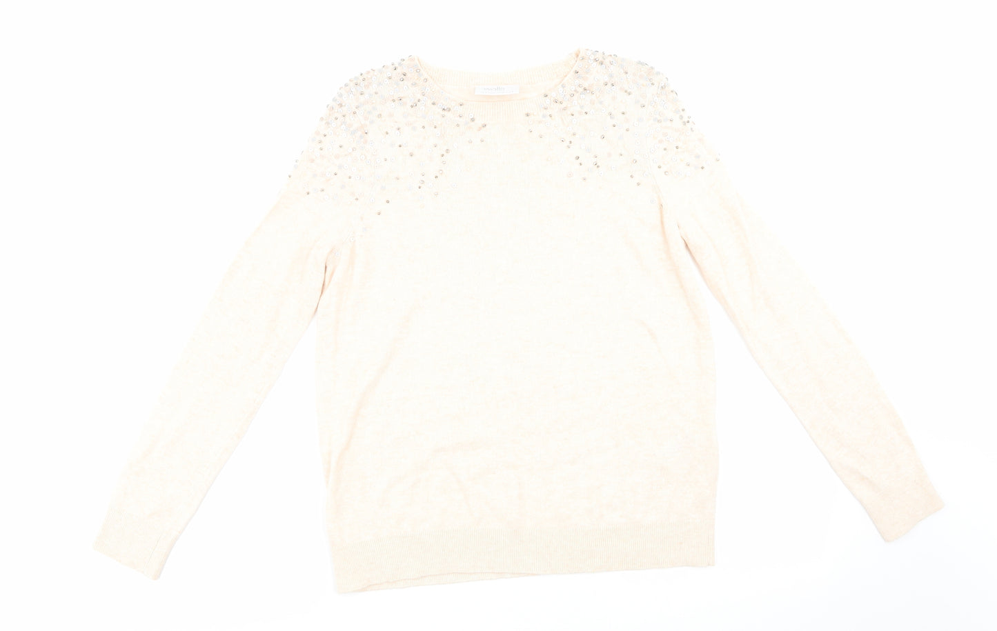 Wallis Womens Orange Round Neck  Viscose Pullover Jumper Size S   - Pale Peach Detailed shoulders