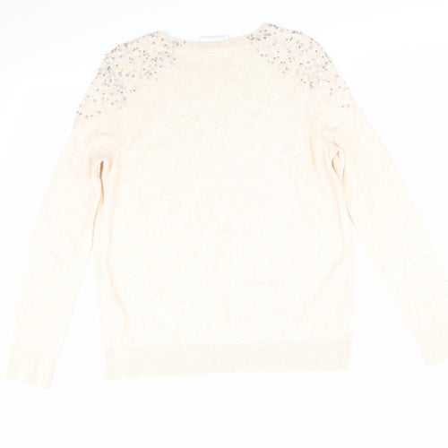 Wallis Womens Orange Round Neck  Viscose Pullover Jumper Size S   - Pale Peach Detailed shoulders