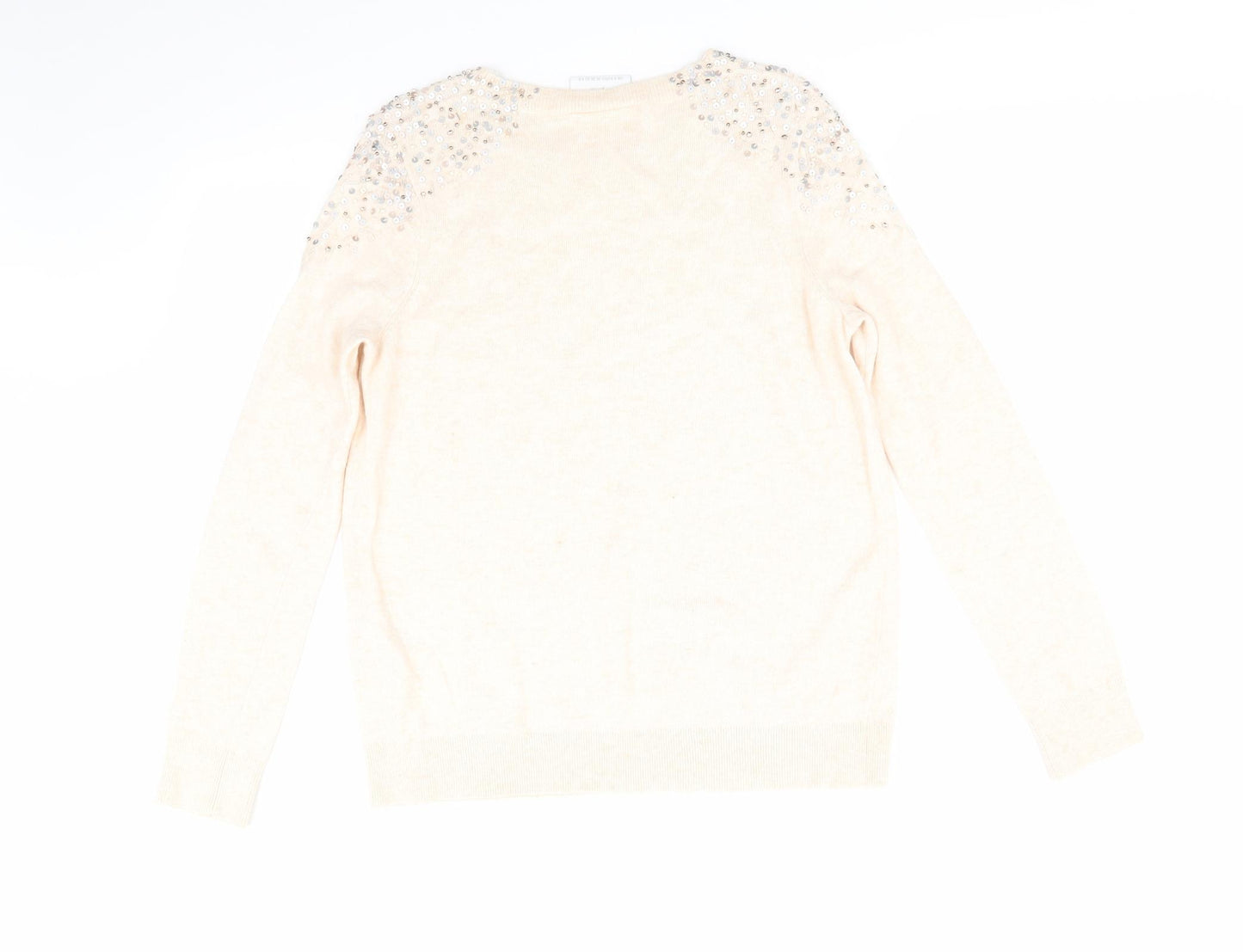 Wallis Womens Orange Round Neck  Viscose Pullover Jumper Size S   - Pale Peach Detailed shoulders