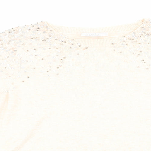 Wallis Womens Orange Round Neck  Viscose Pullover Jumper Size S   - Pale Peach Detailed shoulders