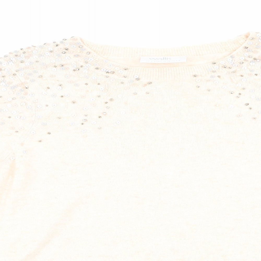 Wallis Womens Orange Round Neck  Viscose Pullover Jumper Size S   - Pale Peach Detailed shoulders