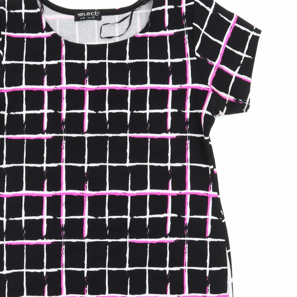 Select Womens Black Check Polyester Bodycon  Size 14  Round Neck  - Florescent Pink Black White