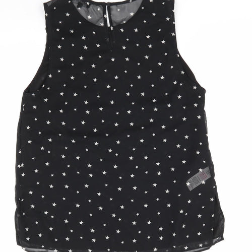 New Look Womens Black  Polyester Basic Blouse Size 12 Round Neck - Star Print