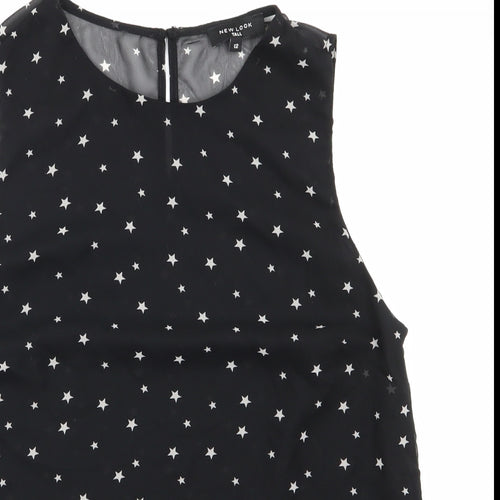 New Look Womens Black  Polyester Basic Blouse Size 12 Round Neck - Star Print