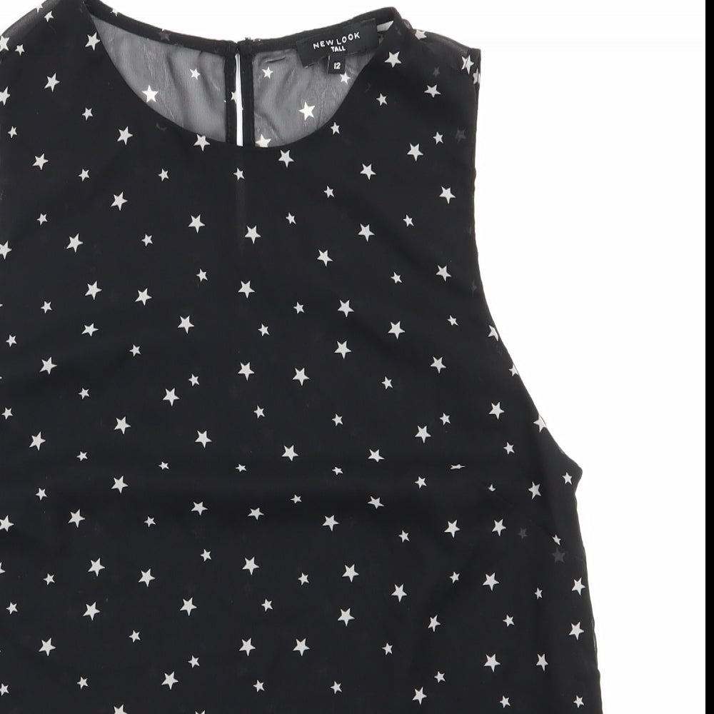 New Look Womens Black  Polyester Basic Blouse Size 12 Round Neck - Star Print