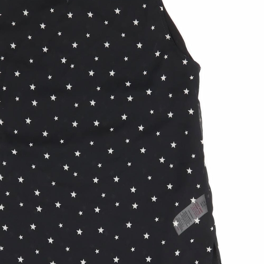 New Look Womens Black  Polyester Basic Blouse Size 12 Round Neck - Star Print