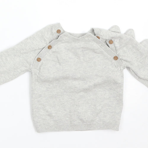 TU Baby Grey  Cotton Basic T-Shirt Size 3-6 Months Round Neck  - DINOSAURS