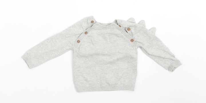 TU Baby Grey  Cotton Basic T-Shirt Size 3-6 Months Round Neck  - DINOSAURS