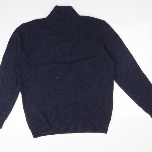M&S Mens Blue High Neck  Wool Pullover Jumper Size XL