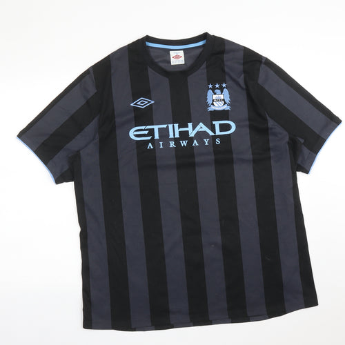 Umbro Mens Black Striped Polyester  T-Shirt Size 48 V-Neck  - MCFC Etihad Airways