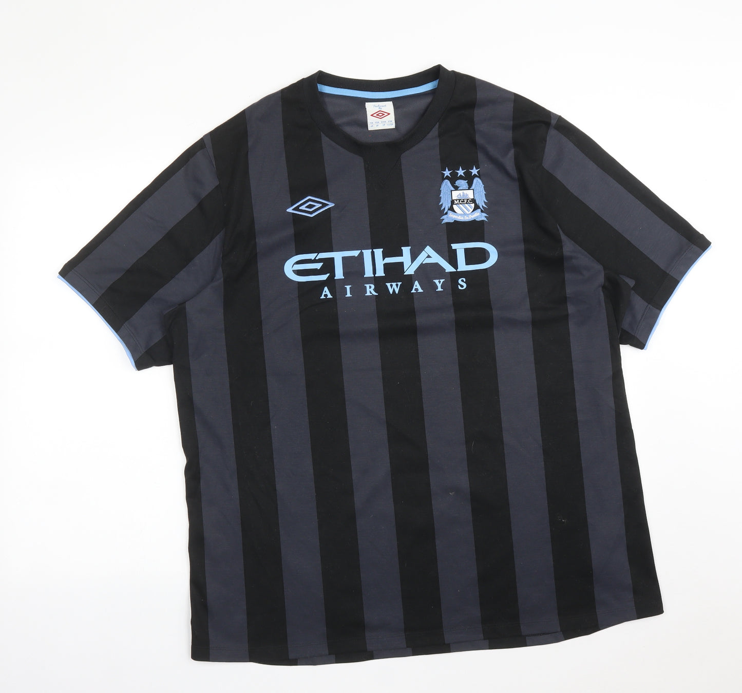 Umbro Mens Black Striped Polyester  T-Shirt Size 48 V-Neck  - MCFC Etihad Airways