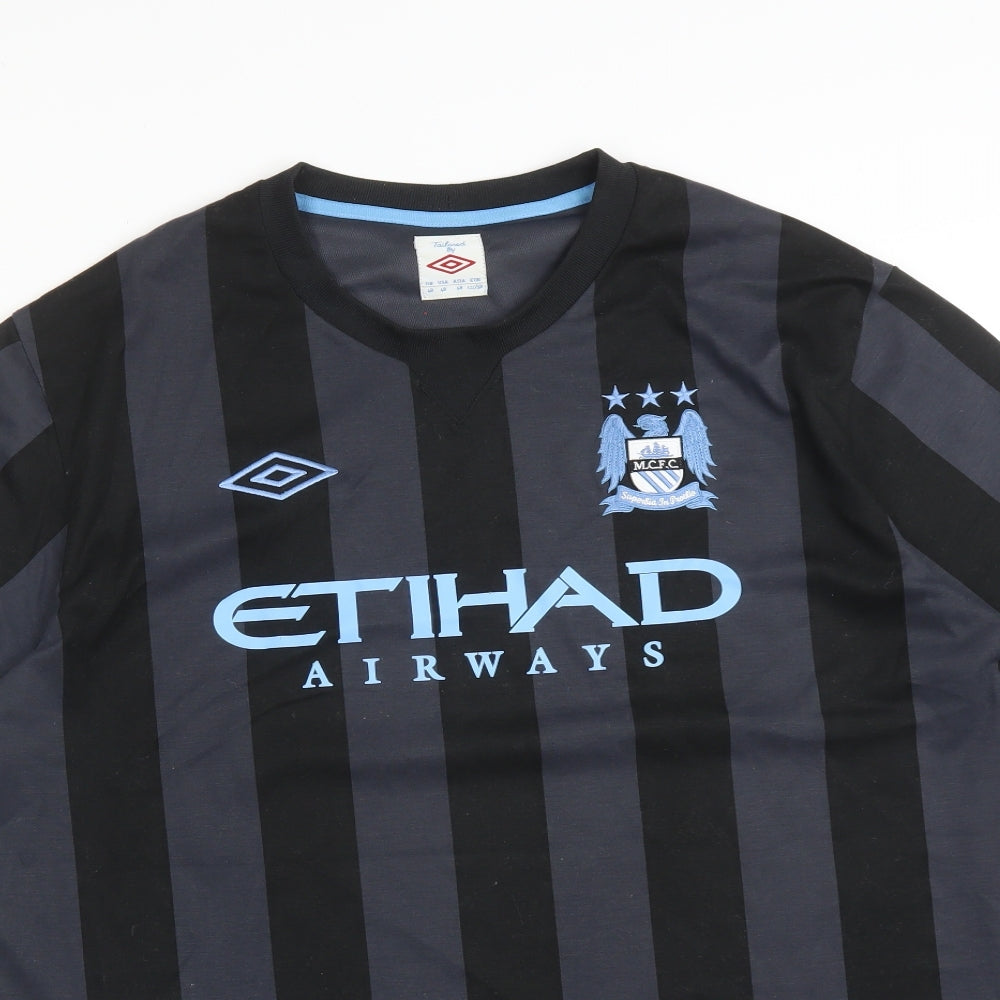 Umbro Mens Black Striped Polyester  T-Shirt Size 48 V-Neck  - MCFC Etihad Airways