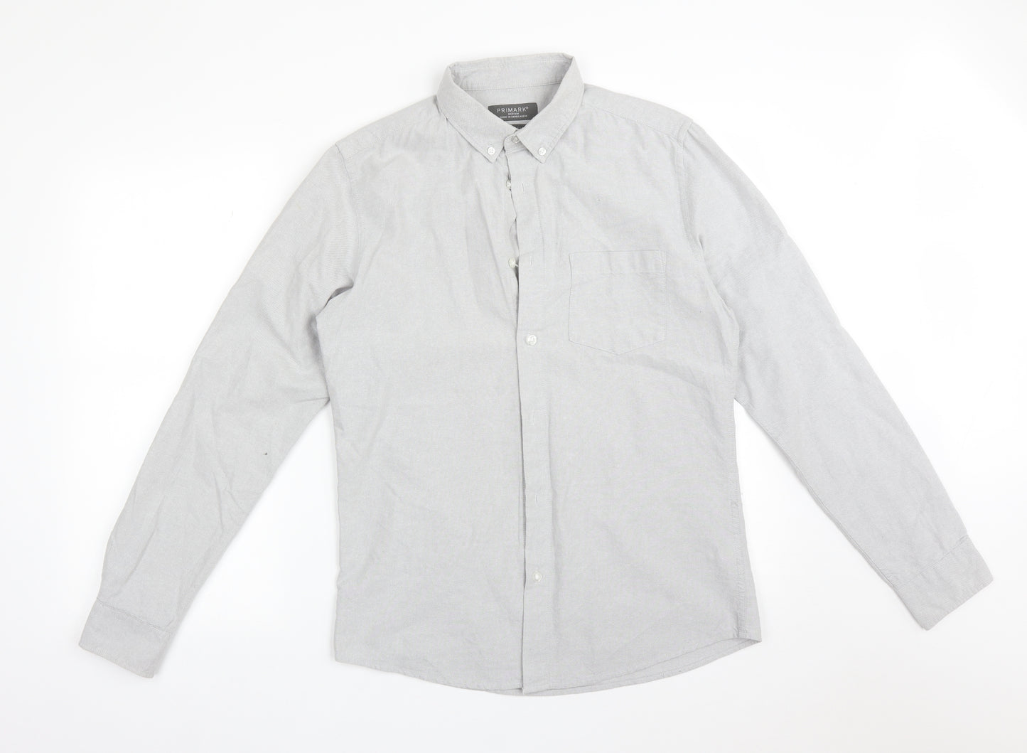 Primark Mens Grey  Cotton  Dress Shirt Size M Collared