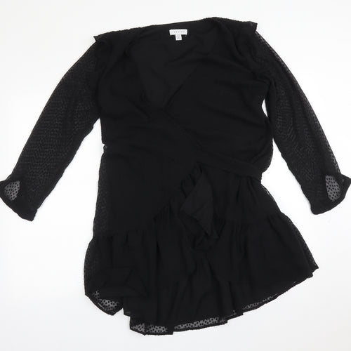 Topshop Womens Black  Polyester Wrap Dress  Size 10  V-Neck