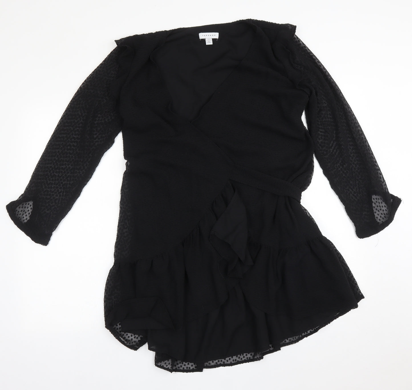 Topshop Womens Black  Polyester Wrap Dress  Size 10  V-Neck
