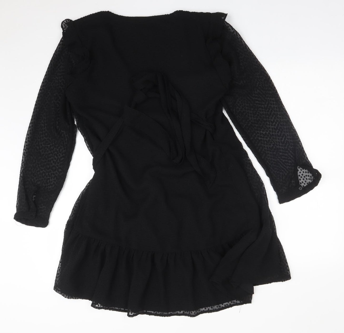 Topshop Womens Black  Polyester Wrap Dress  Size 10  V-Neck