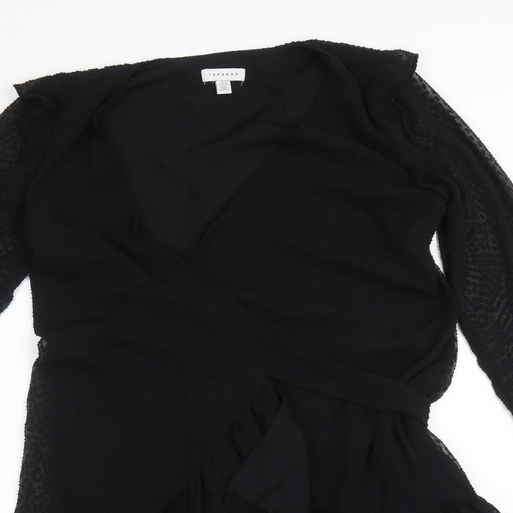 Topshop Womens Black  Polyester Wrap Dress  Size 10  V-Neck