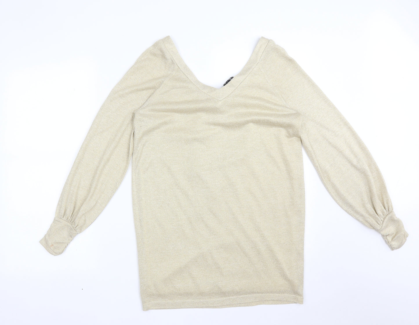TWEVE BY TWEVE Womens Gold  Polyester Basic T-Shirt Size S V-Neck