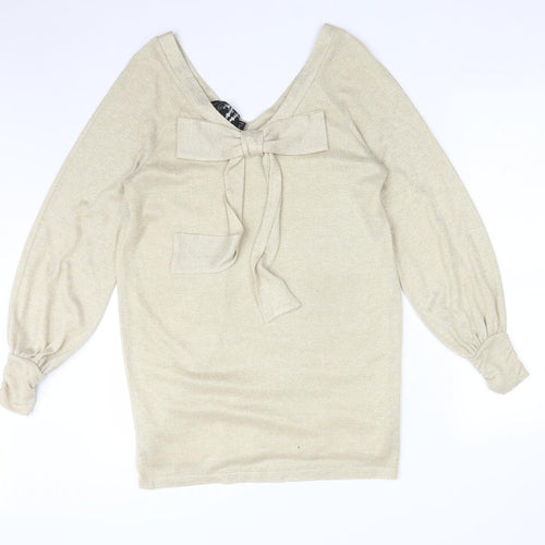 TWEVE BY TWEVE Womens Gold  Polyester Basic T-Shirt Size S V-Neck