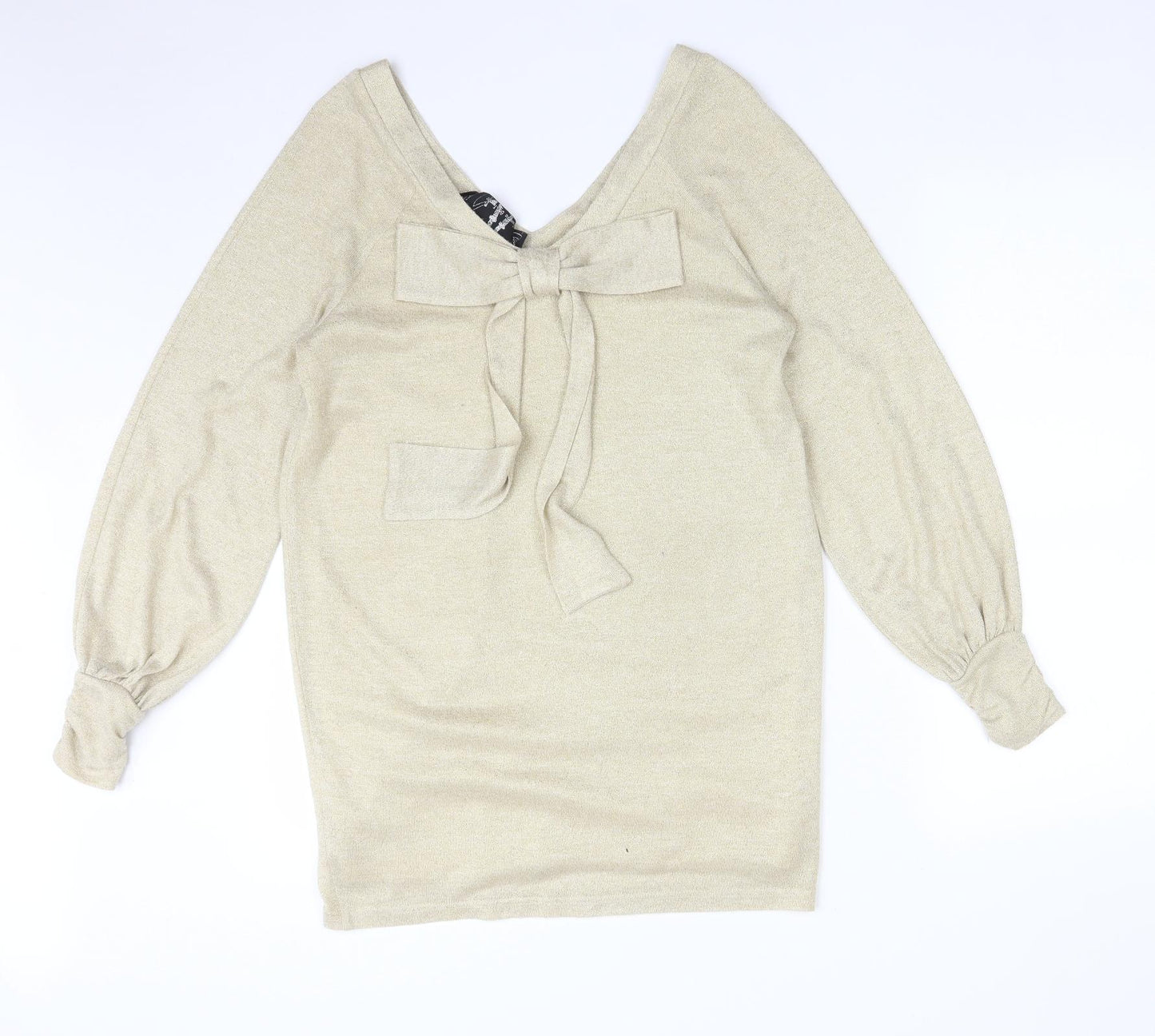 TWEVE BY TWEVE Womens Gold  Polyester Basic T-Shirt Size S V-Neck