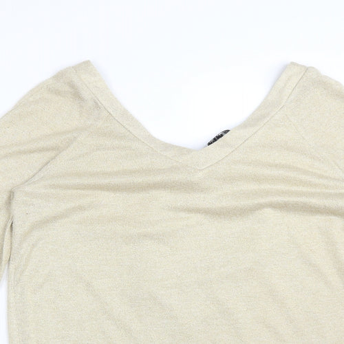 TWEVE BY TWEVE Womens Gold  Polyester Basic T-Shirt Size S V-Neck