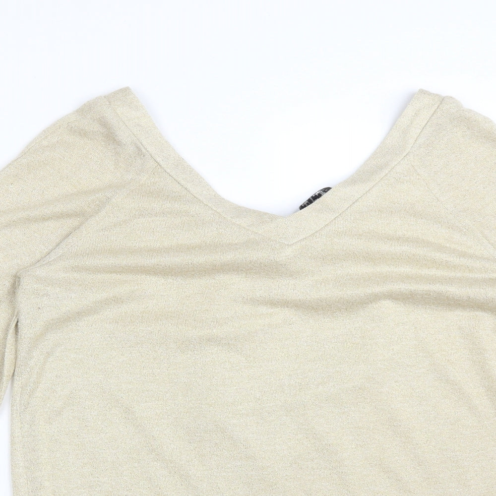 TWEVE BY TWEVE Womens Gold  Polyester Basic T-Shirt Size S V-Neck
