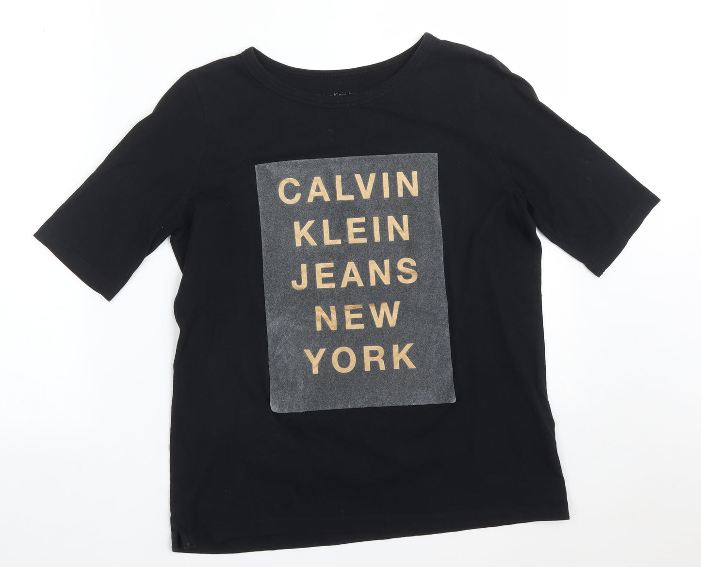 Calvin Klein Mens Black  Cotton  T-Shirt Size S Round Neck  - CALVIN KLEIN JEANS NEW YORK