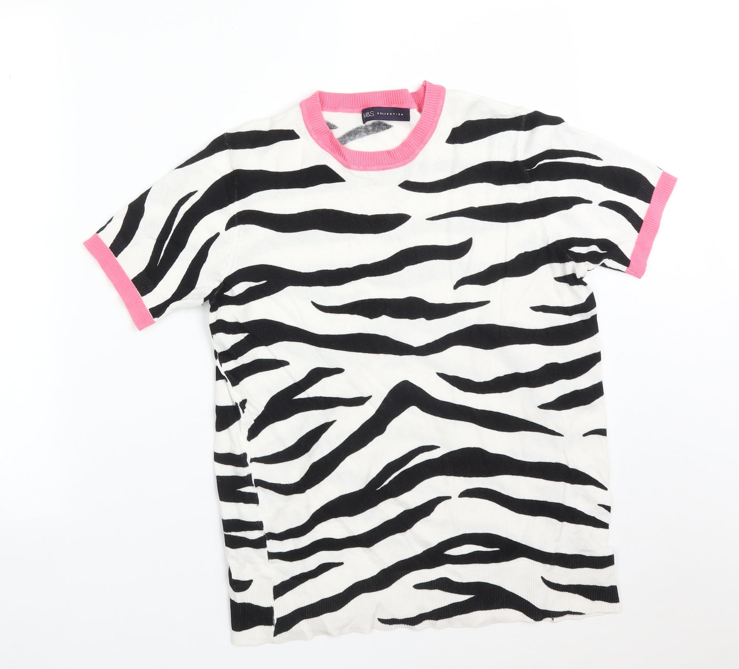 &S Womens Multicoloured Animal Print Viscose Basic T-Shirt Size 12 Round Neck