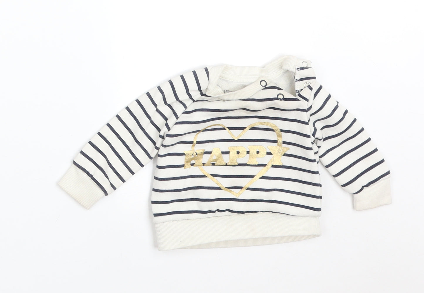 Primark Girls Multicoloured Striped Cotton Pullover Jumper Size 0-3 Months   - HAPPY