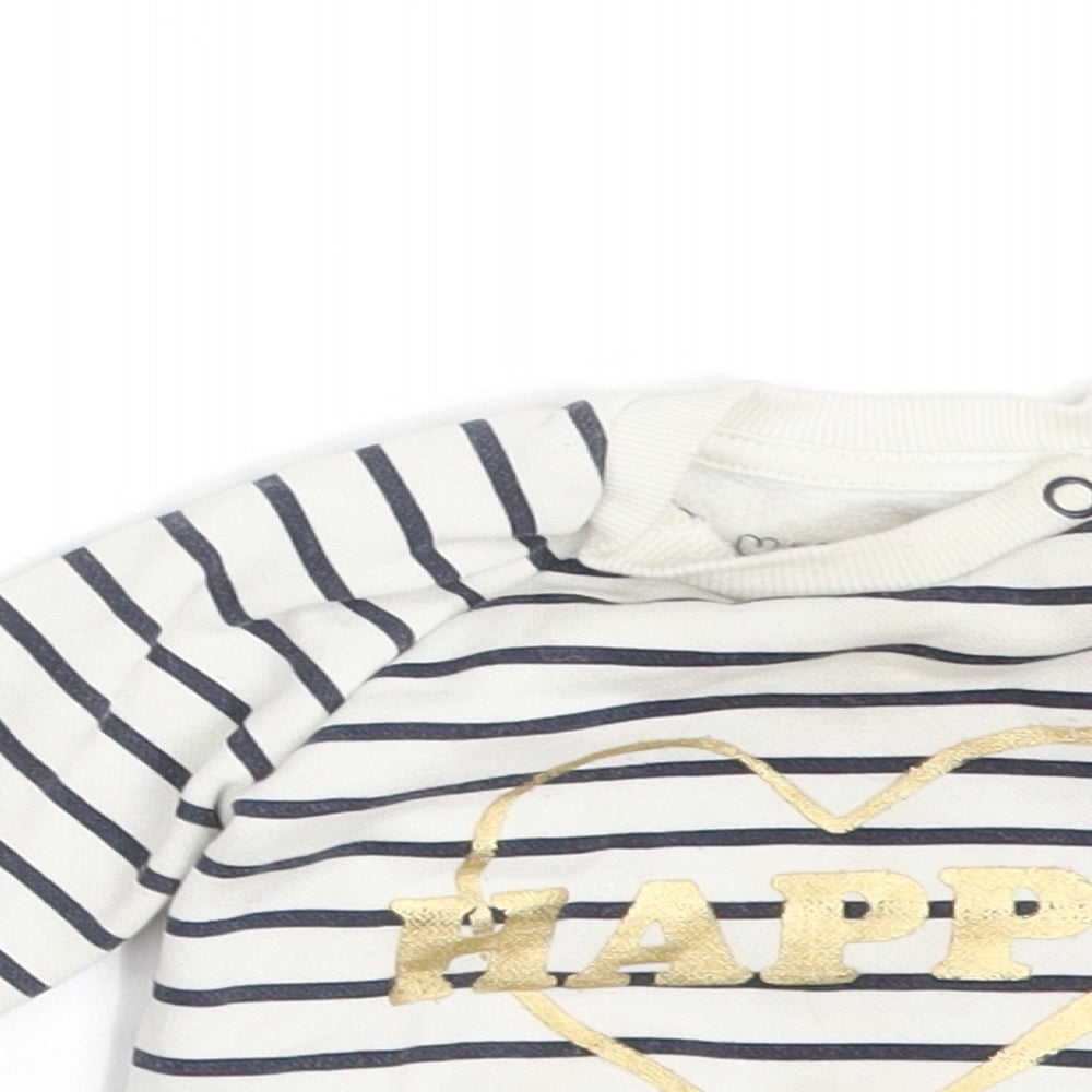 Primark Girls Multicoloured Striped Cotton Pullover Jumper Size 0-3 Months   - HAPPY