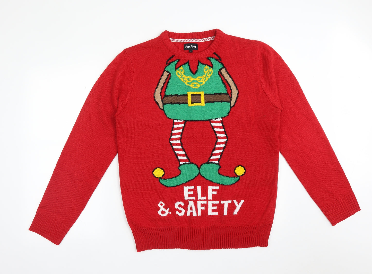 POLE NORD Mens Red  Acrylic Pullover Sweatshirt Size L   - ELF & SAFETY