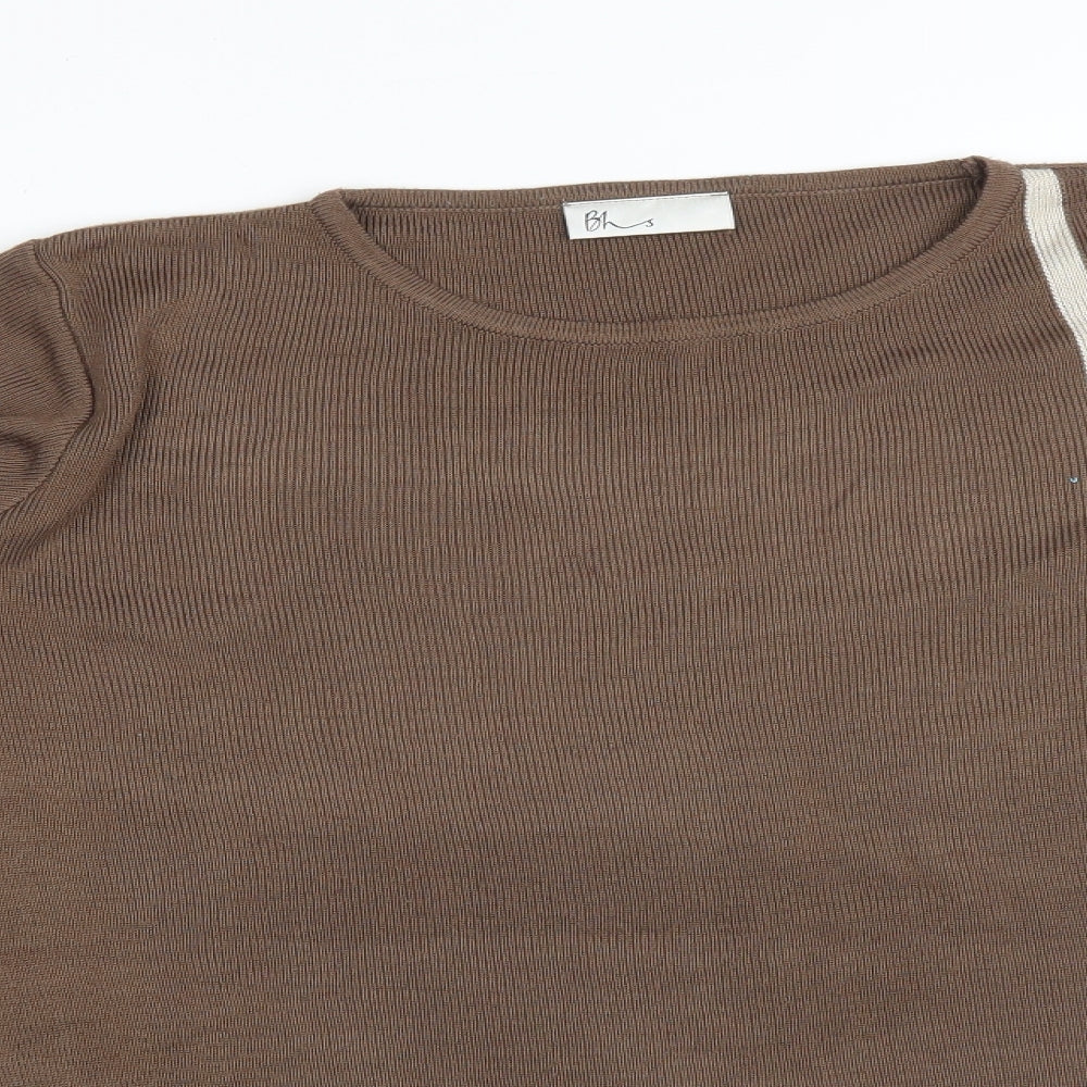 BHS Womens Multicoloured Colourblock Acrylic Basic T-Shirt Size 14 Round Neck
