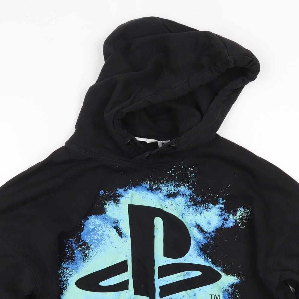 H&M Boys Black  Cotton Pullover Hoodie Size 14-15 Years   - Playstation