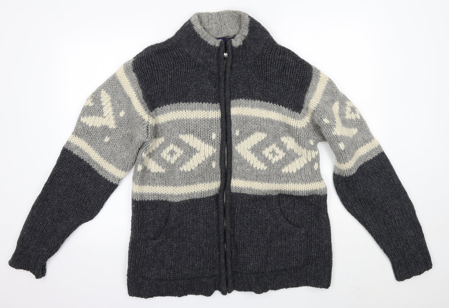 Reed Mens Grey High Neck  Wool Full Zip Jumper Size M