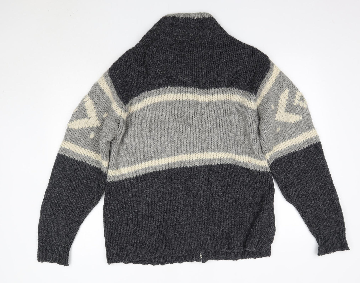 Reed Mens Grey High Neck  Wool Full Zip Jumper Size M