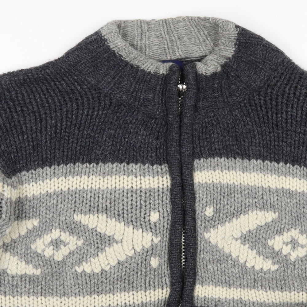 Reed Mens Grey High Neck  Wool Full Zip Jumper Size M