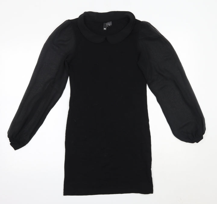 H&M Womens Black Cotton Bodycon Size 8 Collared