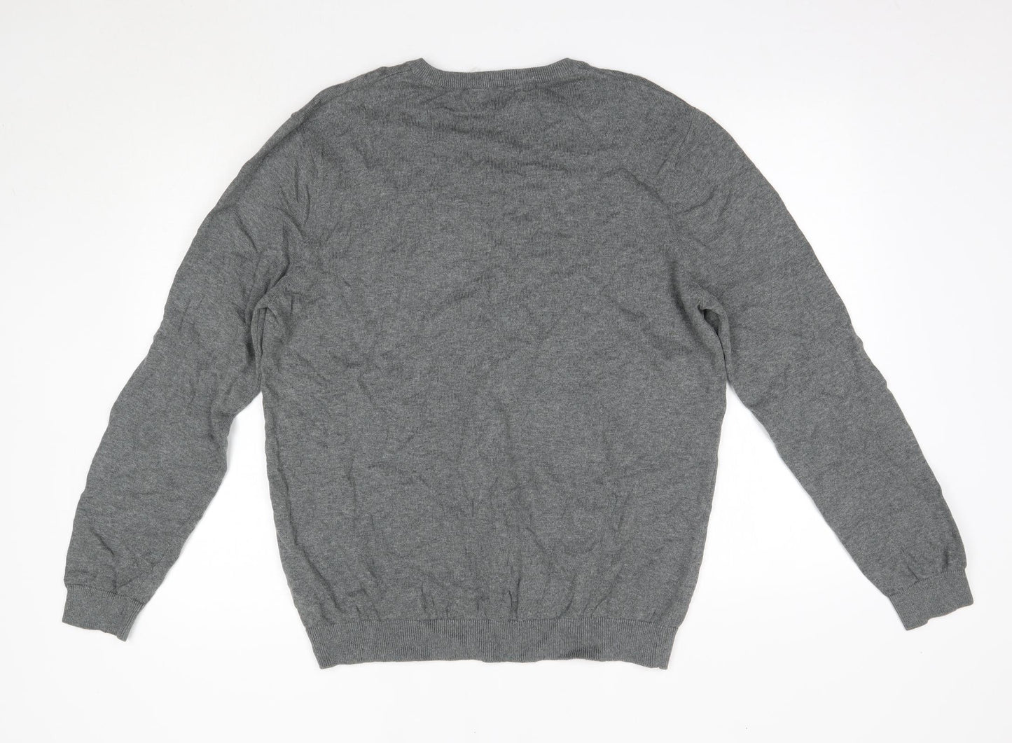 TU Mens Grey V-Neck  Cotton Pullover Jumper Size L