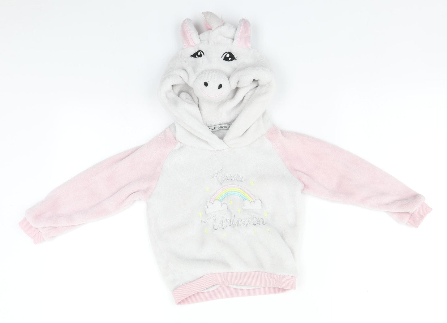 Preworn Girls Pink Crew Neck  Polyester Pullover Jumper Size 3-4 Years   - Unicorn