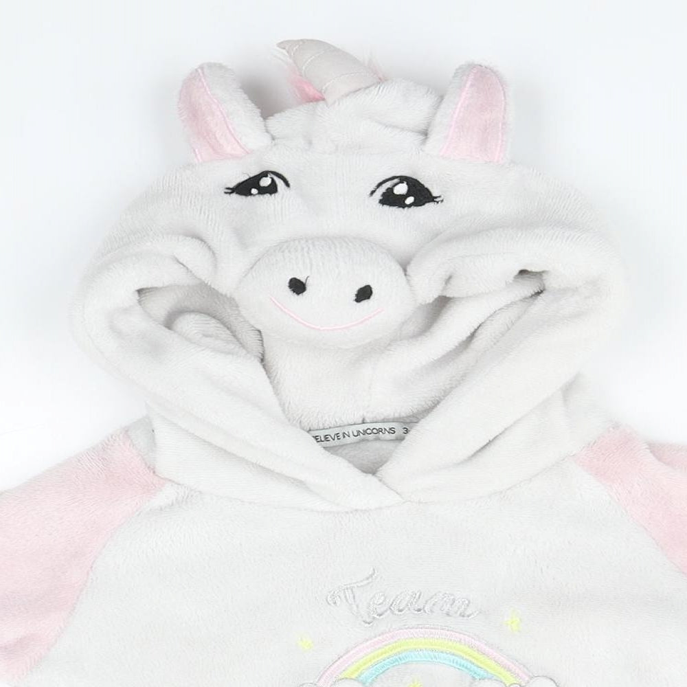 Preworn Girls Pink Crew Neck  Polyester Pullover Jumper Size 3-4 Years   - Unicorn
