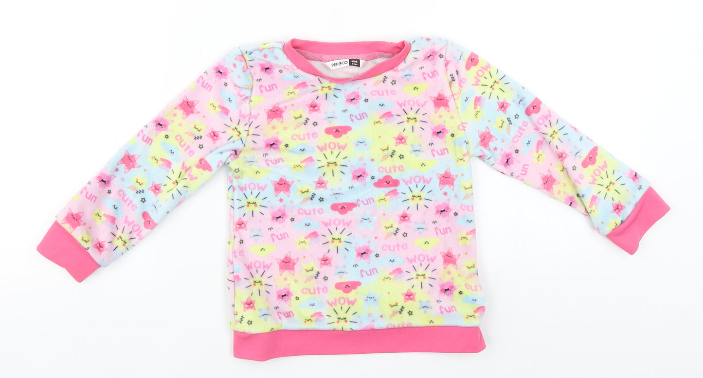Pep&Co Girls Pink Round Neck Geometric Polyester Pullover Jumper Size 3-4 Years