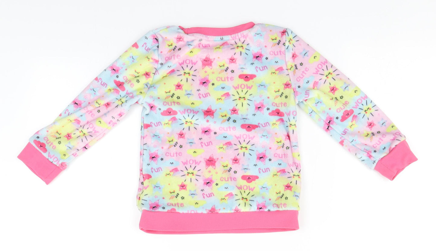 Pep&Co Girls Pink Round Neck Geometric Polyester Pullover Jumper Size 3-4 Years