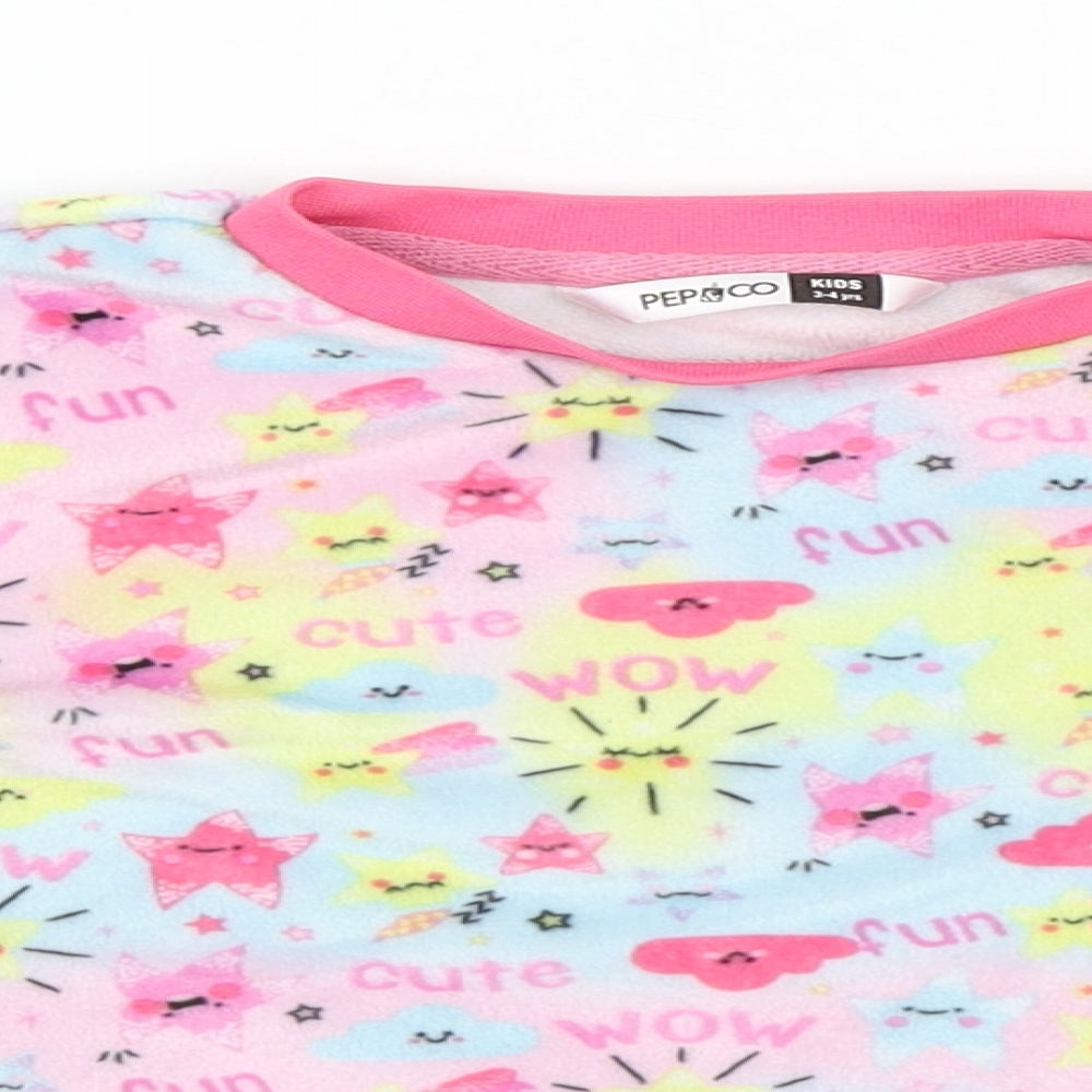 Pep&Co Girls Pink Round Neck Geometric Polyester Pullover Jumper Size 3-4 Years